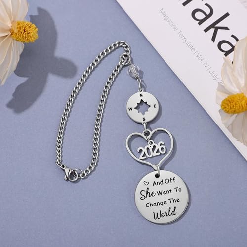 2026 Graduation Car Rear View Mirror Charm - Stainless Steel Compass Gift