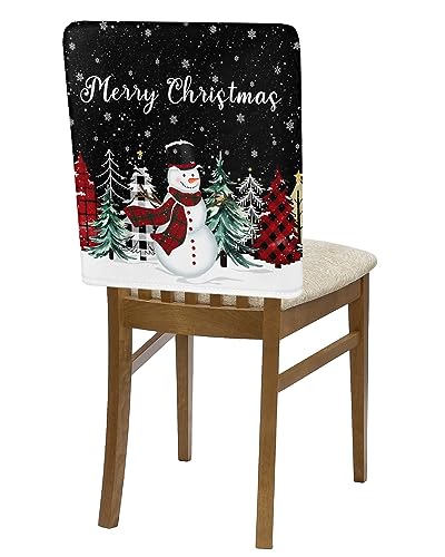 Set of 6 Black Snowman Christmas Chair Covers - Winter Snowflake Slipcovers for Dining Chairs