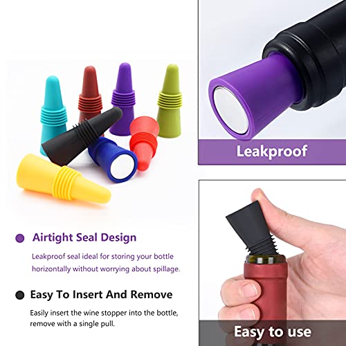 Silicone Wine Bottle Stoppers with Grip Top - Airtight Seal, 8 Pack