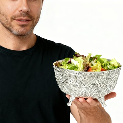 YTTDAY Dinner Bowl Fruit Bowl Medium and large bowlsl Elegant Snack Bowl | 50 oz Ornate Bowl Holiday Entertaining Used for Fruit Puree, Salad, Ceramic, Pasta Bowls/Plates, Antique(Medieval Silver)