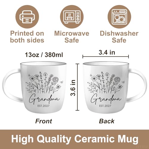 Grandma Pregnancy Announcement Mug Est 2027 Gift for First-Time Grandma - Flower Design