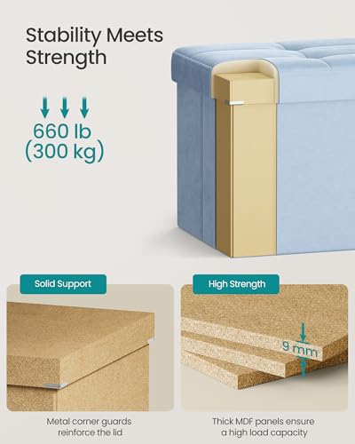 43-Inch Velvet Storage Ottoman Bench with Flipping Lid, Pale Blue