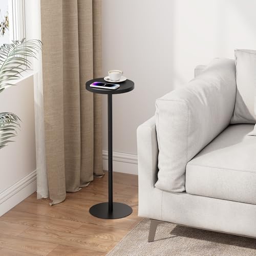 Tall Round Side Table, Small Metal Pedestal End Table for Living Room