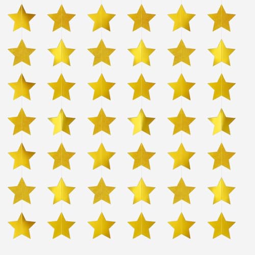 Glitter Gold Star Garland 20 ft x 3 in Stars - 2 Pack Holiday Streamers