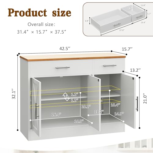 43-Inch Farmhouse Coffee Bar Cabinet with Drawers and Adjustable Shelves