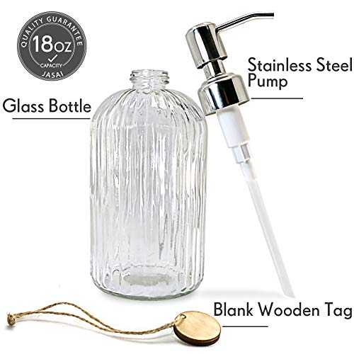 JASAI 18 oz Clear Glass Soap Dispenser with Rust Proof Stainless Steel Pump