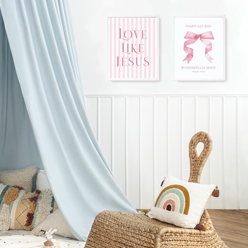 Pink Bow Christian Wall Art Decor - 10x8 Inch Inspirational Bible Verses Set of 4