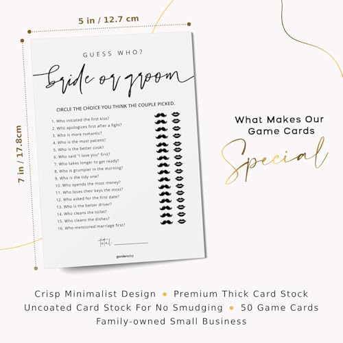 GardenCity Guess Who Bride or Groom? Bridal Shower Games for 50 Guests - Minimalist Design
