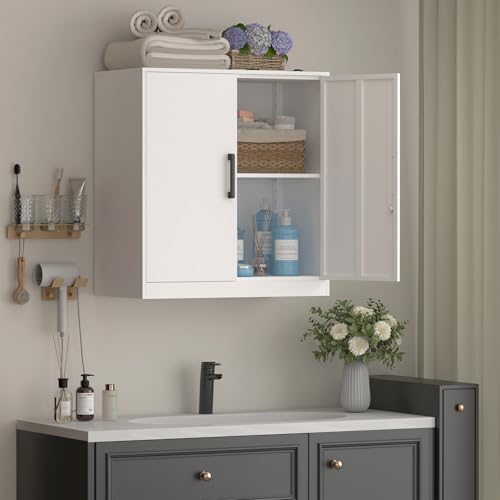28-Inch Metal Wall Storage Cabinet with Adjustable Shelf and Locking Door
