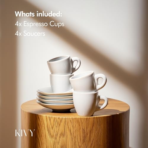 KIVY Espresso Cups Set 4x 3oz Stoneware - Thick Walled, Dishwasher Safe, Stonegrey Variation