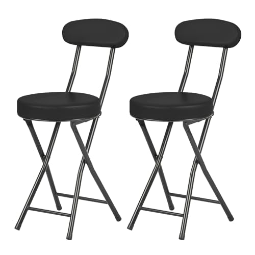 Padded Folding Stool with Backrest, 19-Inch Portable Collapsible Chair, 2 Pack