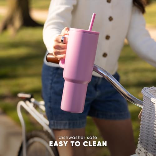 40 oz Insulated Stainless Steel Tumbler with Handle and Straw - Almond Birch