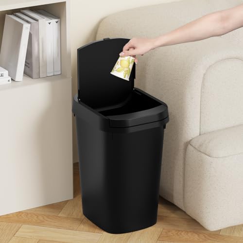3 Pack Small Trash Can with Lid 2.6 Gallon Slim Matte Black Wastebasket