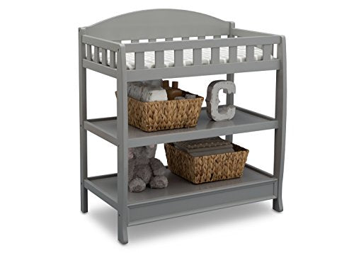 Wooden Baby Changing Table with Safety Pad and Storage Shelves, Grey