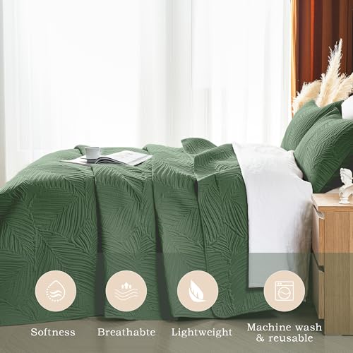 OARAGE Olive Green Queen Quilt Bedding Set - 3-Piece Microfiber Bedspread