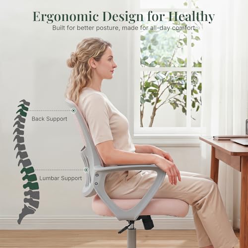 Ergonomic Mesh Office Chair with Lumbar Support and Adjustable Height - Pink