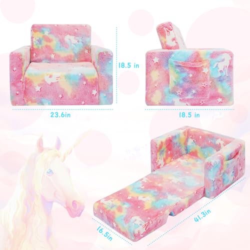 Fold-Out Kids Sofa Chair, Glow-in-the-Dark Convertible Toddler Lounger