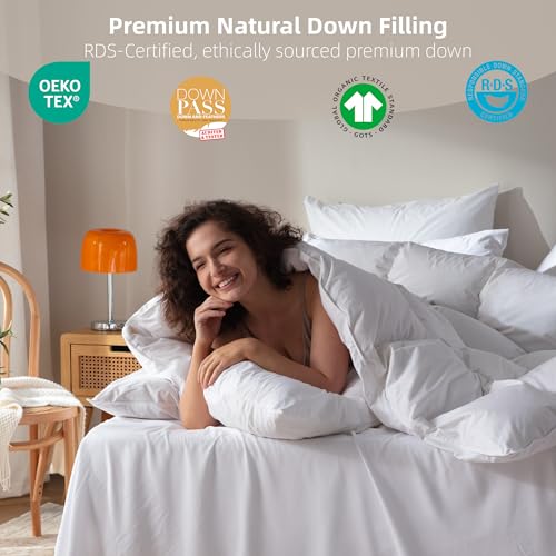 Organic Cotton Goose Down Comforter - All-Season Queen Duvet Insert