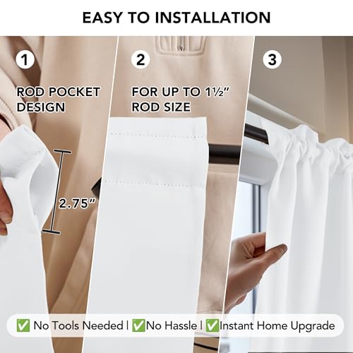 Deconovo Blackout Curtains, Thermal Insulated Rod Pocket Window Drapes, Noise Reducing, Oeko-TEX Certified, Room Darkening Curtains for Bedroom/Living Room, 2 Panels, White, 38W x 54L