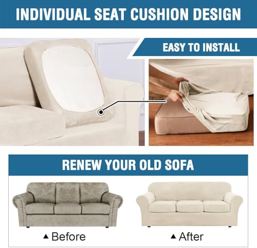 Extra Large Velvet Plush Sofa Slipcover - 4 Piece Furniture Protector