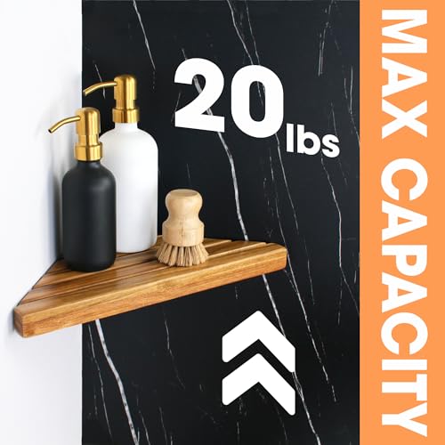 Wooden Corner Shower Shelf Set - Adhesive No-Drill Bathroom Storage