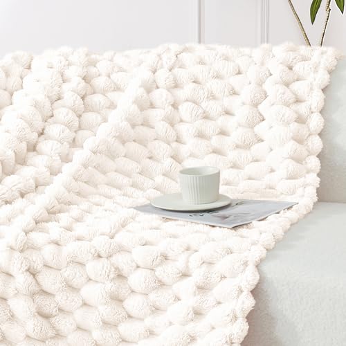 Whale Flotilla Soft 3D Jacquard Fleece Throw Blanket for Couch, Ivory, 50x60