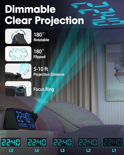 Digital Projection Alarm Clock for Bedroom, 118dB Loud for Heavy Sleepers