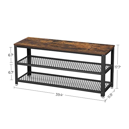 3-Tier Shoe Rack Storage Bench with Metal Mesh Shelves for Entryway