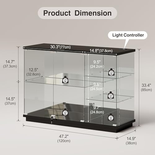 RGB Glass Display Cabinet with Lock and Motion Sensor, Black