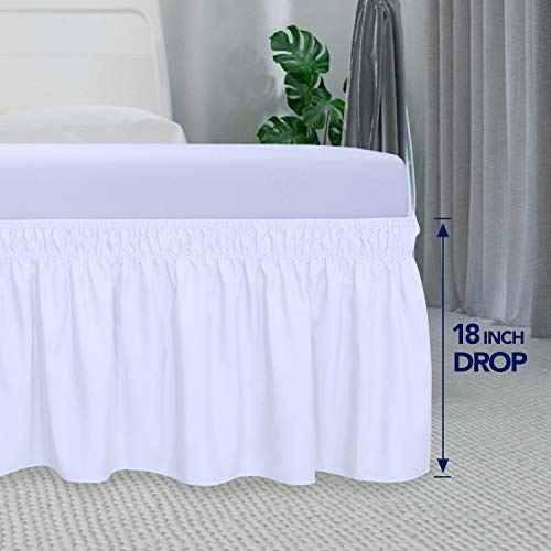 Wrap Around Ruffled Bed Skirt with Adjustable Elastic - 18" Drop, Queen/King
