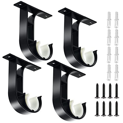 Heavy Duty Ceiling Curtain Rod Brackets for 1 Inch Rods, 4 Pack