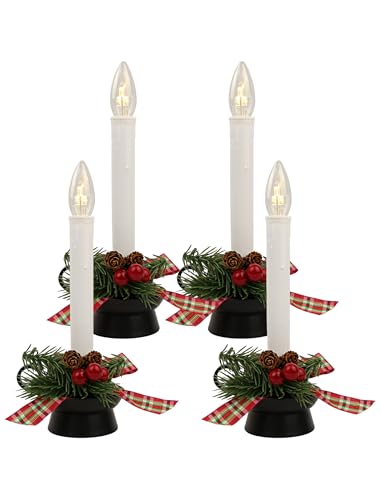 Adirxon 4-Pack 11-Inch Black Base Battery-Operated Window Candles with Timer