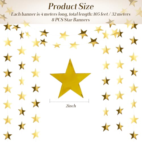 Golden Star Garland Banner - 104ft Glitter Hanging Decorations for Parties