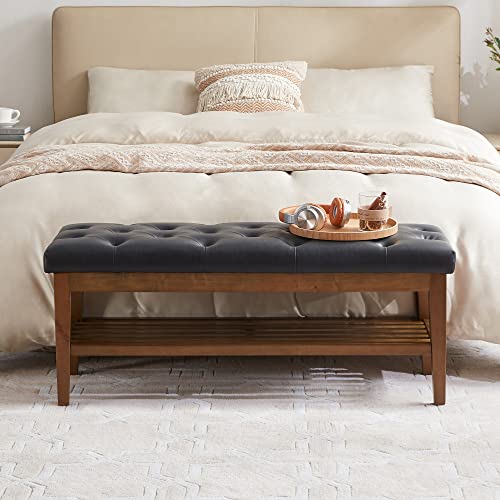 Upholstered Entryway Shoe Bench with Storage Shelf and Button Tufted Seat