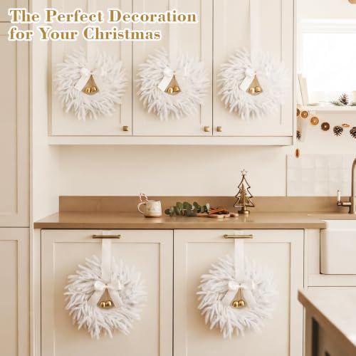2 Pack White Christmas Wreaths for Cabinets - Mini Holiday Decor