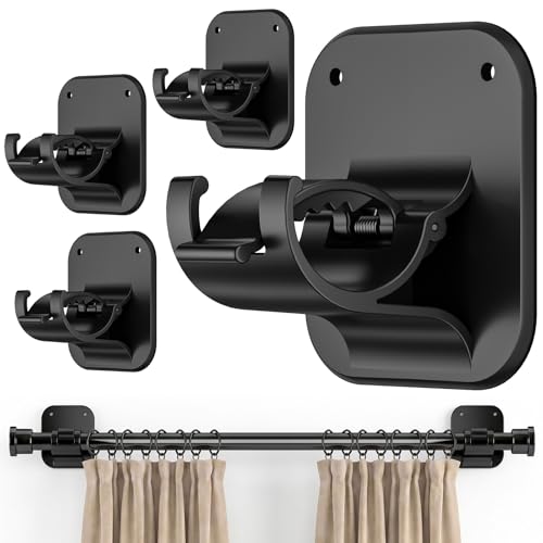 No-Drill Curtain Rod Brackets - 4 Pack Self-Adhesive Wall Holders