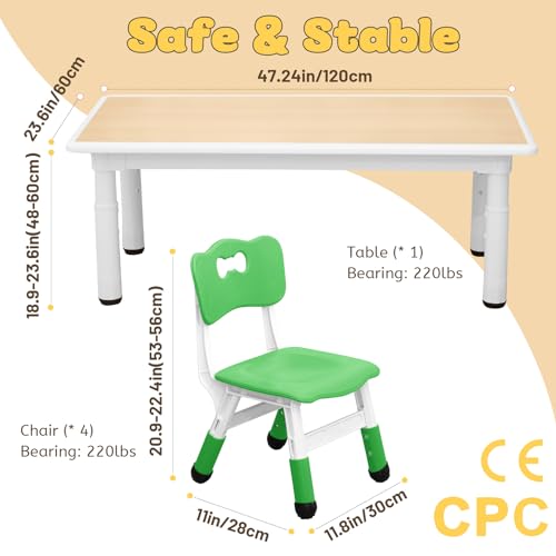 Height Adjustable Kids Table and 4 Chairs Set for Arts, Crafts, and Play