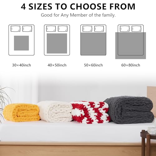L'AGRATY Chunky Knit Throw Blanket 50" x 60" - Soft Handmade Chenille (Ivory)