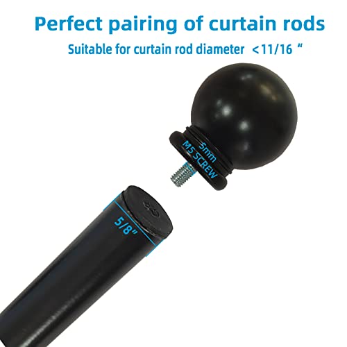 4 Pcs Curtain Rod Finials, Ball Shape Ends for 5/8 Inch Rods, Black