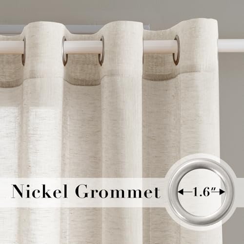 Natural Linen Sheer Curtains Panels, 84-Inch, Nickel Grommet, 2 Pack