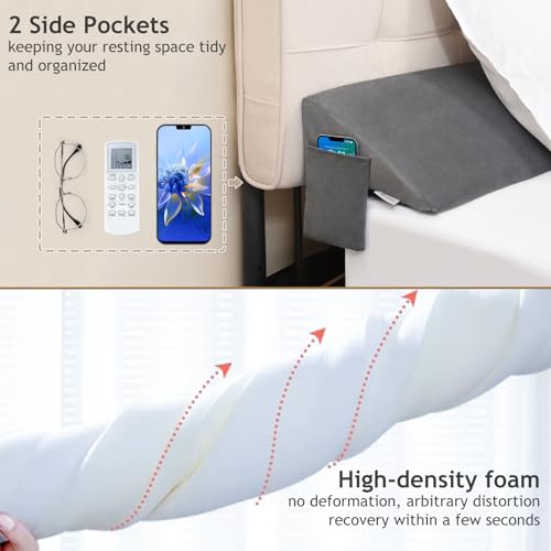King Bed Wedge Pillow for Headboard Gap Filler - High-Density Foam with Pockets, Removable Cover, Gray, 60"x10"x6"