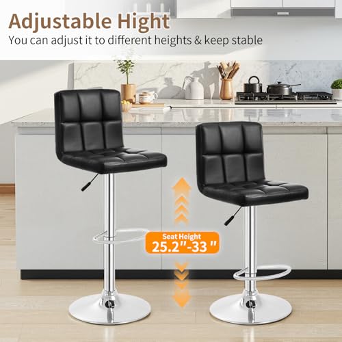 Adjustable Swivel Bar Stools with Backrest - PU Leather, Set of 2