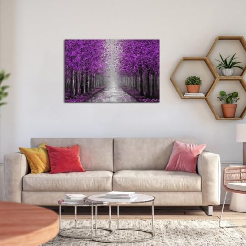 NutArtPic Purple Wall Art Forest Prints 24x36 Inches Canvas Wall Decor