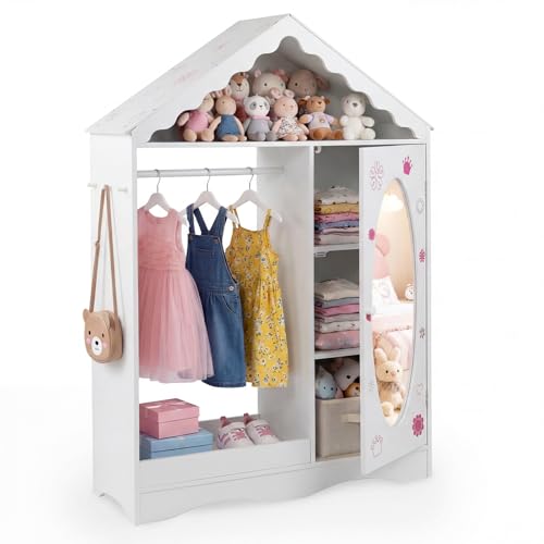Kids Dress Up Wardrobe with Mirror and Hanging Rack - White House Closet