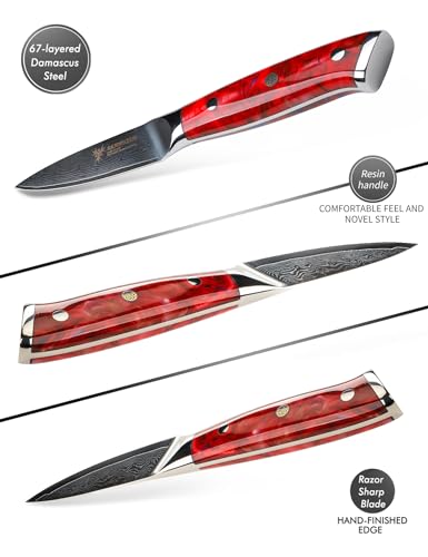 Paring Knife 3.5 Inch Sunset Red - SANMUZUO Xuan Series Damascus VG10 Blade