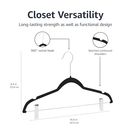 Amazon Basics Velvet Skirt Hangers with Clips 24-Pack Black