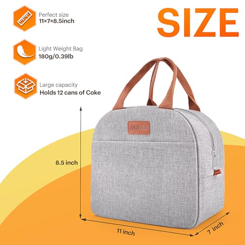 EASYFUN Insulated Lunch Bag for Men and Women, Grey Leakproof Lunch Box
