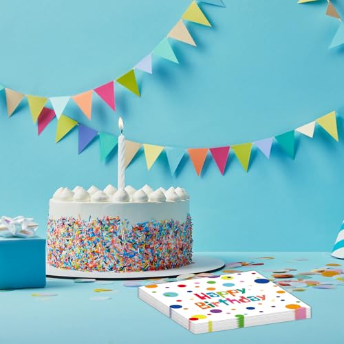 50PCS Colorful Dot Happy Birthday Paper Napkins 13x13in Decorative Party Supplies