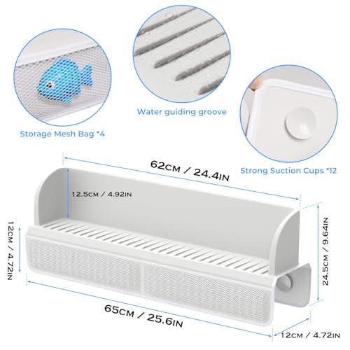 Silicone Bathtub Splash Guard with Mesh Toy Storage Organizer, Gray