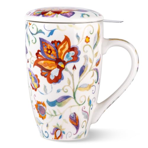 GBhome Mandala Tea Mug with Infuser & Lid - 18 oz Loose Leaf Steeper